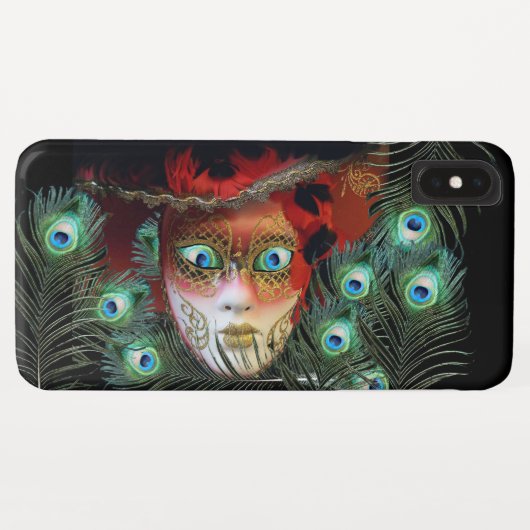 RED MASK with PEACOCK FEATHERS MASQUERADE PARTY Case-Mate iPhone Hülle (Rückseite (Horizontal))