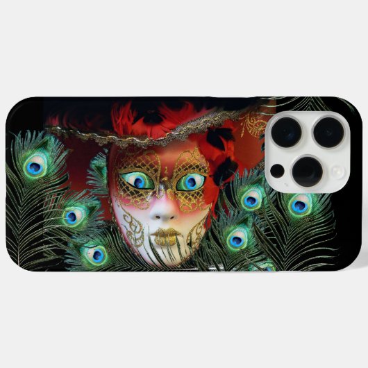 RED MASK with PEACOCK FEATHERS MASQUERADE PARTY Case-Mate iPhone Hülle (Rückseite (Horizontal))
