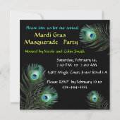 RED MASK with PEACOCK FEATHERS MASQUERADE PARTY Einladung (Rückseite)