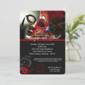 Red Masquerade Ball Maske Kostüm Halloween Teil Einladung (Stehend Vorderseite)