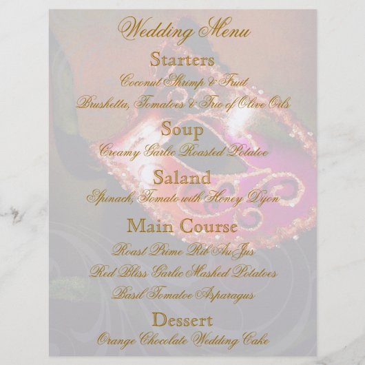 Red Masquerade Ball Wedding Menu Flyer (Vorderseite)