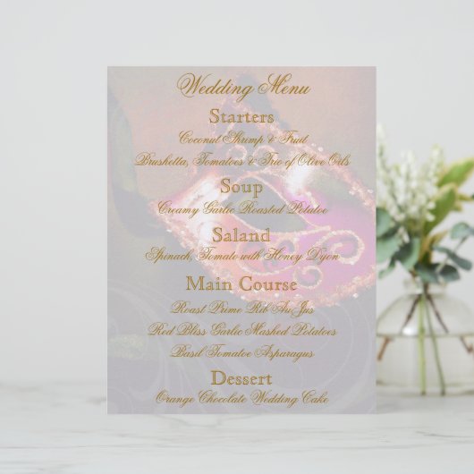 Red Masquerade Ball Wedding Menu Flyer (Stehend Vorderseite)