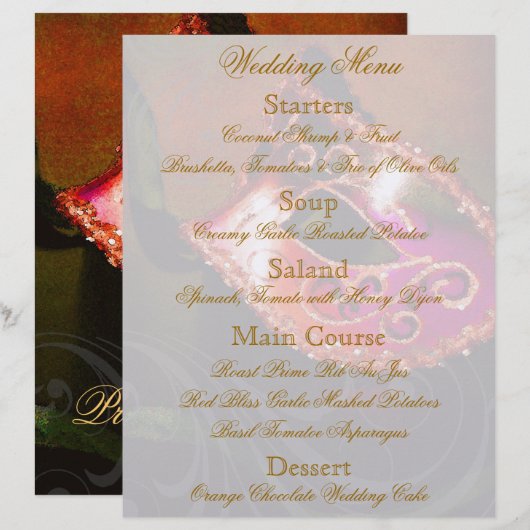 Red Masquerade Ball Wedding Menu Flyer (Vorne/Hinten)