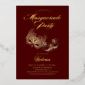Red Masquerade Party Folieneinladung (Vorderseite)