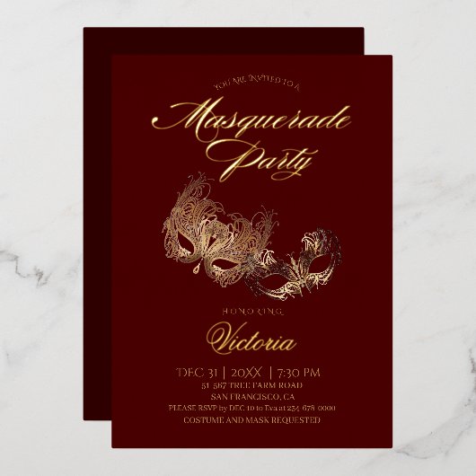 Red Masquerade Party Folieneinladung (Vorderseite/Rückseite)