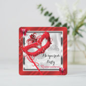 Red Masquerade Quinceanera 15. Geburtstagsparty Einladung (Stehend Vorderseite)