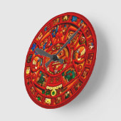 Red Mayan Sun Disk Aztec History Clock Runde Wanduhr (Winkel)