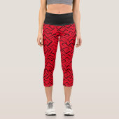 Red Meander Pattern | Modernes Maze Capri Leggings (Vorderseite)