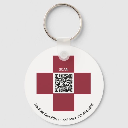 *~* Red Medical Alert ICE QR AP38 Cross  Schlüsselanhänger (Vorderseite)