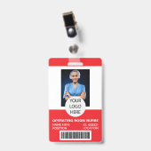 Red Medical Operating Room Nurse Foto ID Ausweis (Vorderseite mit Clip)