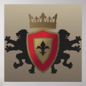 Red Medieval Lion Heraldry Poster (Vorne)