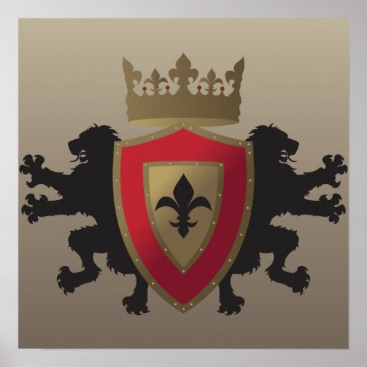Red Medieval Lion Heraldry Poster (Vorne)