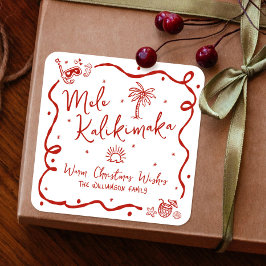 Red Mele Kalikimaka Hand Drawn Doodles Christmas Quadratischer Aufkleber
