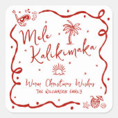 Red Mele Kalikimaka Hand Drawn Doodles Christmas Quadratischer Aufkleber (Vorderseite)