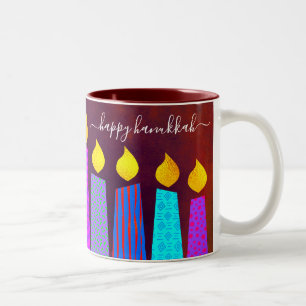 Red Menorah Candles Happy Hanukkah Skript Bold Zweifarbige Tasse
