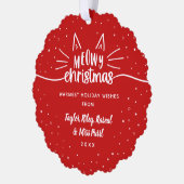 Red Meowa Christmas Cat Foto Weihnachten Ornament Karte (Links)