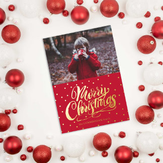 Red Merge Christmas Gold Foto Foil Holiday Card Folien Feiertagskarte