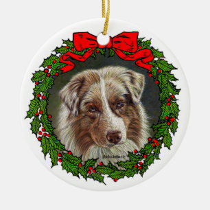 Red Merle Aussie Dog Art von Glenda S. Harlan Keramik Ornament
