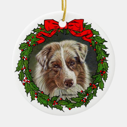 Red Merle Aussie Dog Art von Glenda S. Harlan Keramik Ornament (Vorne)