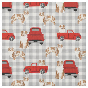 Red Merle Aussie und roter LKW Stoff