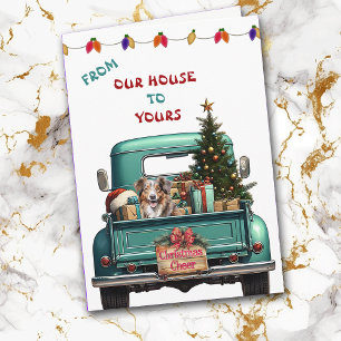 Red Merle Australian Shepherd Truck Weihnachtskart Feiertagskarte