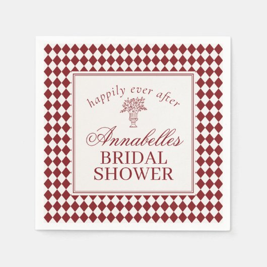 Red Merlot Harlequin Checkered Bridal Shower Serviette (Vorderseite)