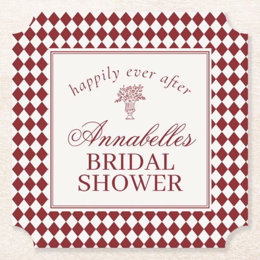 Red Merlot Harlequin Checkered Bridal Shower Untersetzer (Vorderseite)