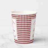 Red Merlot Harlequin Checkered Wedding Pappbecher (Links)