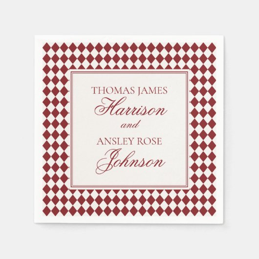 Red Merlot Harlequin Checkered Wedding Serviette (Vorderseite)