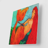 Red Mermaid Abstrakte Kunst Quadratische Wanduhr (Winkel)