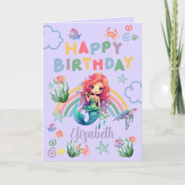 Red Mermaid Birthday Card in Purple Karte