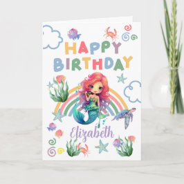 Red Mermaid Birthday Card in White Karte