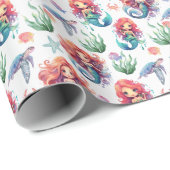Red Mermaid Birthday Gift Wrap in White Geschenkpapier (Rolleneckpunkt)