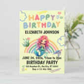 Red Mermaid Birthday Invitation in Yellow Einladung (Stehend Vorderseite)