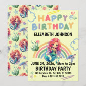 Red Mermaid Birthday Invitation in Yellow Einladung (Vorne/Hinten)