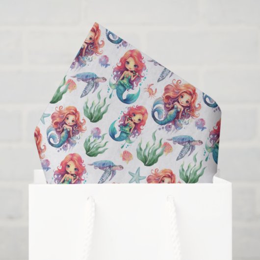 Red Mermaid Birthday Tissue Paper in White Seidenpapier (Geschenk Tasche)