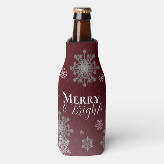 Red Merry and Bright Snowflakes Weihnachten Flaschenkühler (Flaschenvorderseite)