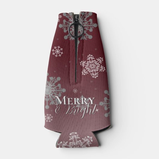 Red Merry and Bright Snowflakes Weihnachten Flaschenkühler (Rückseite)
