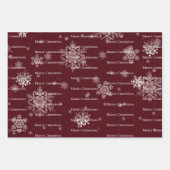 Red Merry and Bright Snowflakes Weihnachten Geschenkpapier Set (Vorderseite 3)