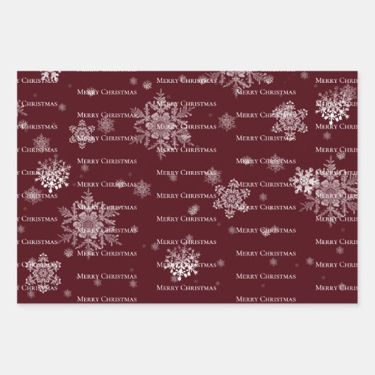 Red Merry and Bright Snowflakes Weihnachten Geschenkpapier Set (Vorderseite 3)