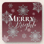 Red Merry and Bright Snowflakes Weihnachten Getränkeuntersetzer (Vorderseite)