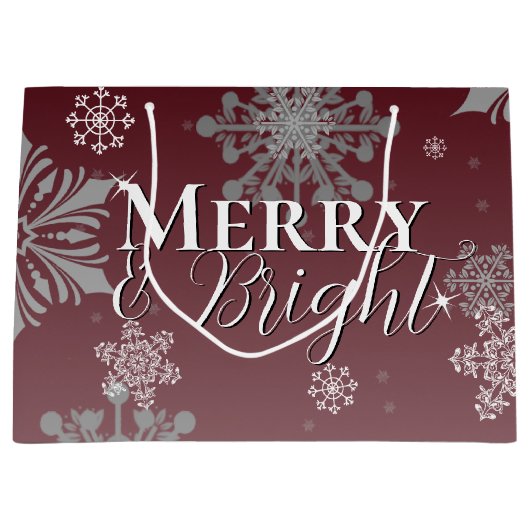 Red Merry and Bright Snowflakes Weihnachten Große Geschenktüte (Vorderseite)