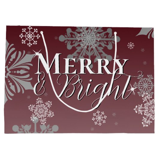 Red Merry and Bright Snowflakes Weihnachten Große Geschenktüte (Rückseite)