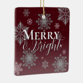 Red Merry and Bright Snowflakes Weihnachten Keramikornament (Rechts)