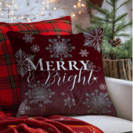 Red Merry and Bright Snowflakes Weihnachten Kissen