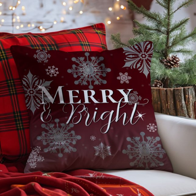 Red Merry and Bright Snowflakes Weihnachten Kissen (Red Merry and Bright Snowflakes Christmas Throw Pillow)
