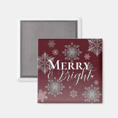Red Merry and Bright Snowflakes Weihnachten Magnet (Vorderseite/Rückseite)