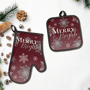 Red Merry and Bright Snowflakes Weihnachten Ofenhandschuh & Topflappen-Set