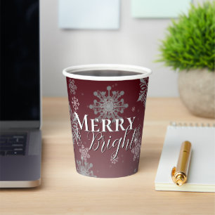 Red Merry and Bright Snowflakes Weihnachten Pappbecher