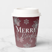 Red Merry and Bright Snowflakes Weihnachten Pappbecher (Rückseite)